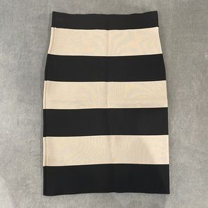 BCBGeneration | Colorblock Striped Bodycon Pencil Skirt | Black & Nude | Medium